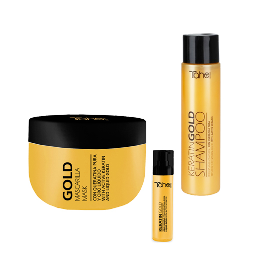 Маска, шампунь, емульсія Keratin Gold для пошкодженого волосся